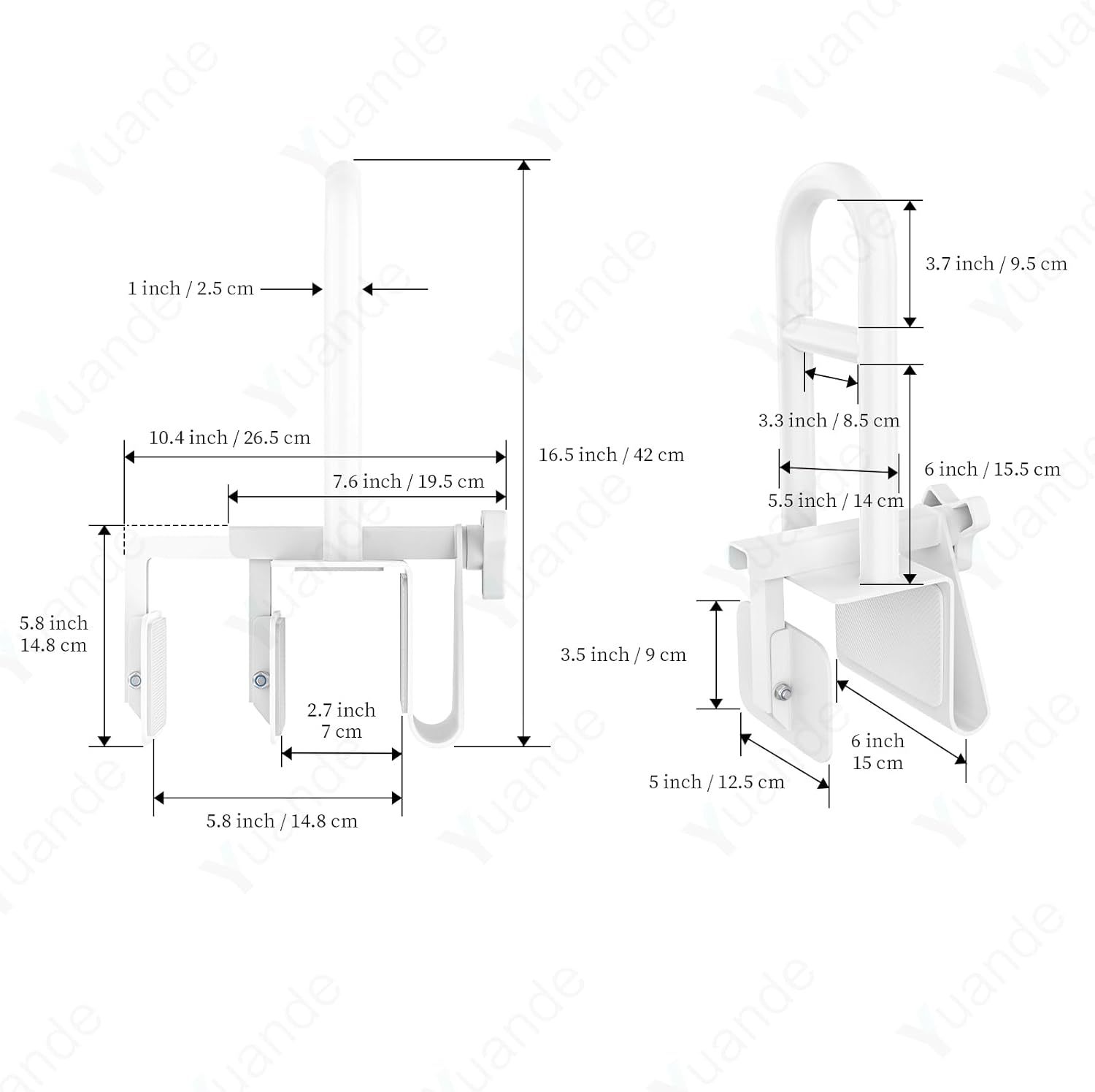 YuanDe Stainless Steel Tub Safety Rail Grab Bar, Clamp-On Bath Handle, 300 lb

