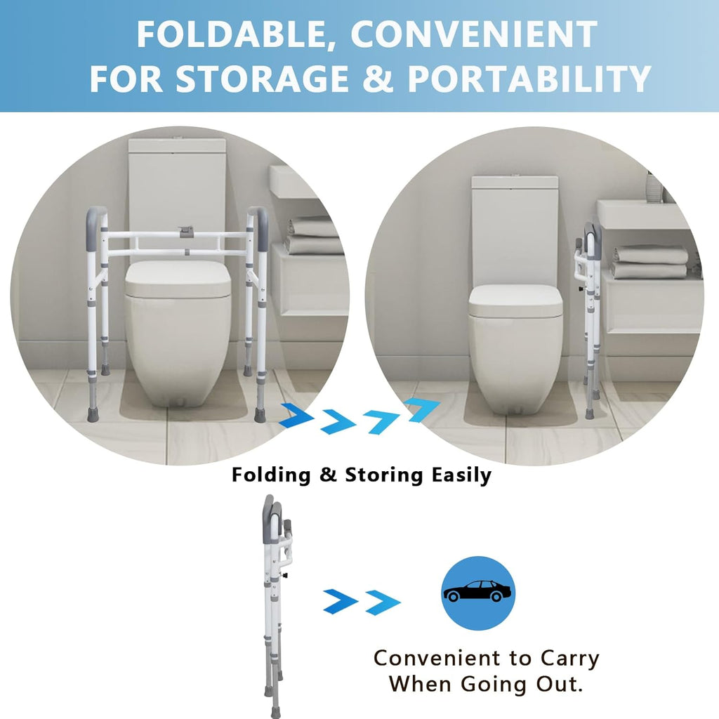 WeHwupe Toilet Safety Rail with Adjustable Grab Handles for Seniors Bathroom


