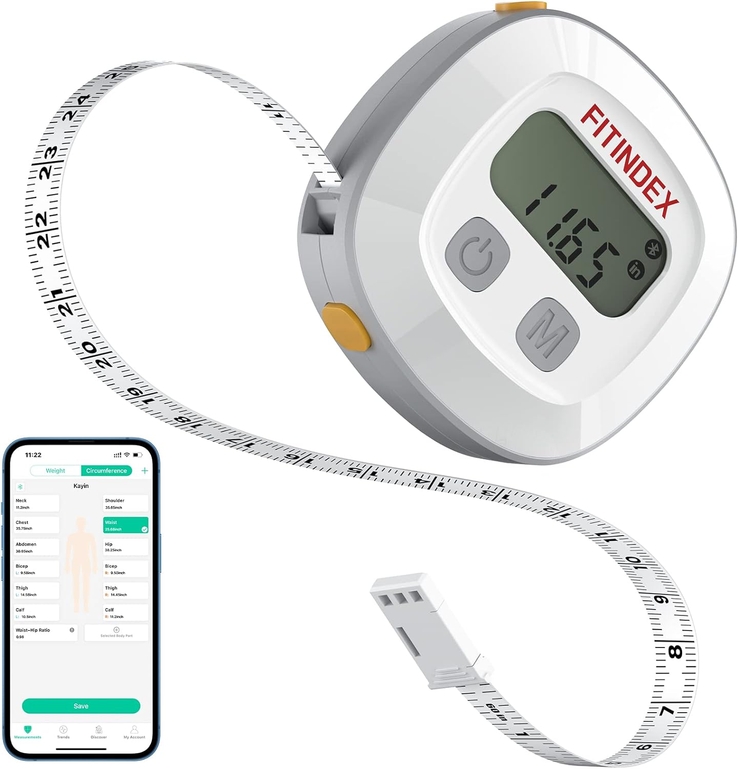 Fitindex Retractable Smart Measuring Tape with LED Display for Body Measurements

