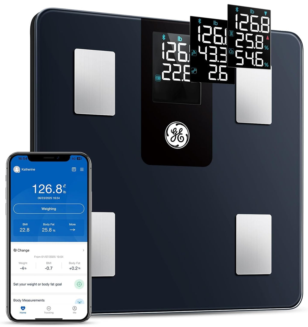 GE Smart Body Fat Scale with Bluetooth App, 14 Metrics, LCD, 400 lb Capacity

