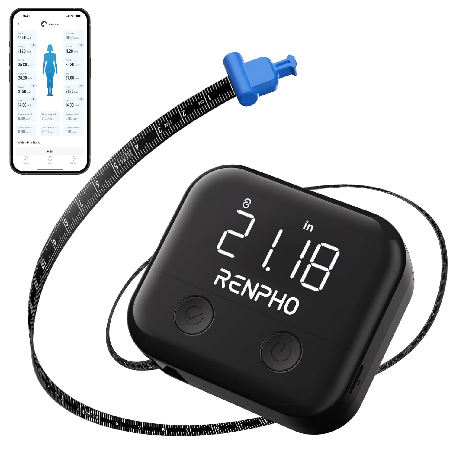 RENPHO Smart Retractable Body Measuring Tape with LED Display and USB-C Recharge

