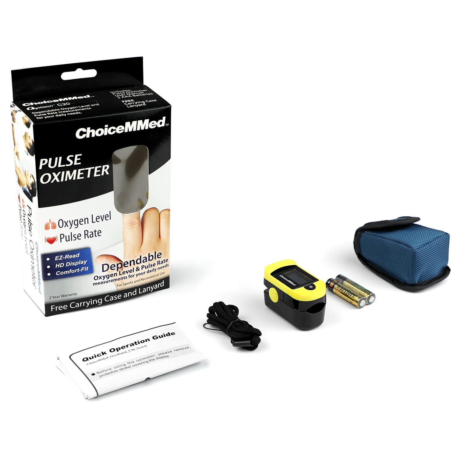 ChoiceMMed C20 Fingertip Pulse Oximeter with Large OLED Display, SPO2 Monitor

