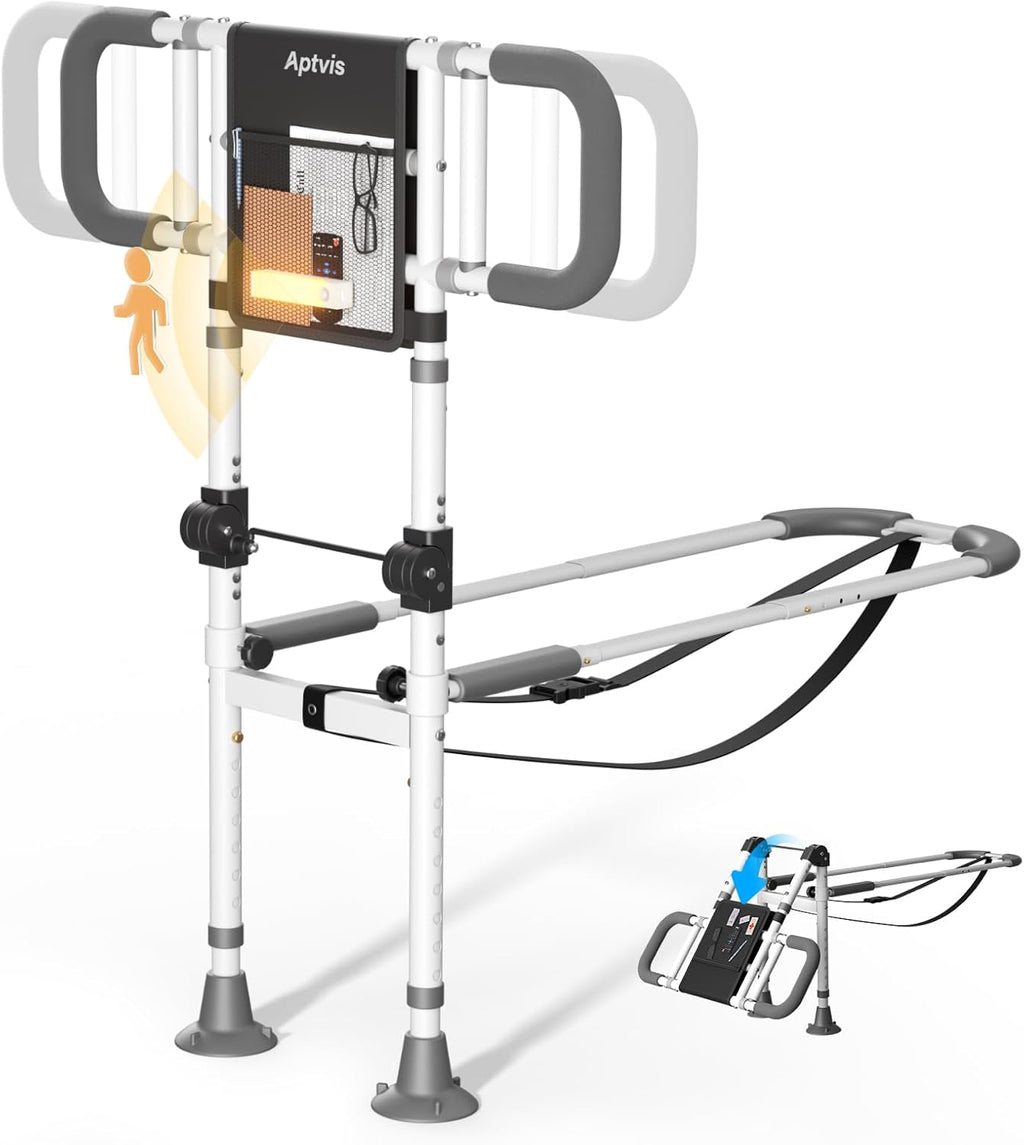 Foldable Bed Assist Rail for Seniors, ASTM Compliant Safety Support with Motion Light

