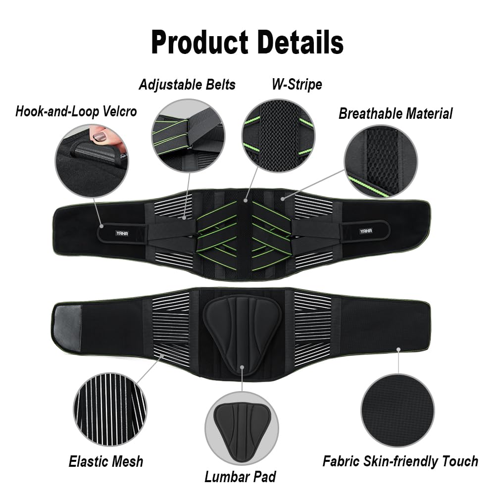 YAHA Back Brace Lumbar Support Belt with Lumbar Pad and 7 Stays for Lower Back Pain

