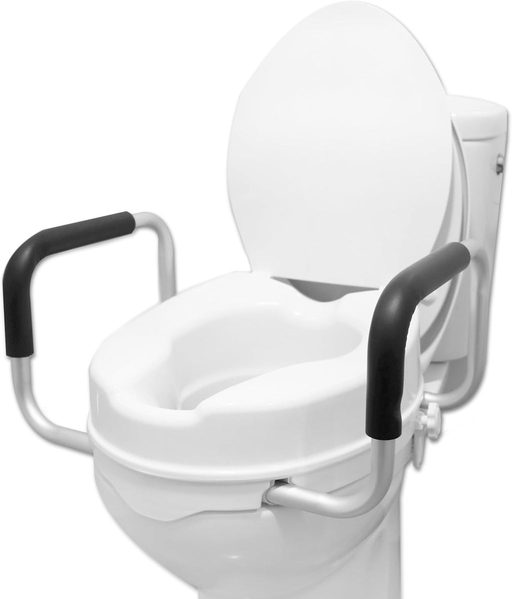 PEPE Mobility Raised Toilet Seat with Handles and Lid, for Seniors, Commode Aid

