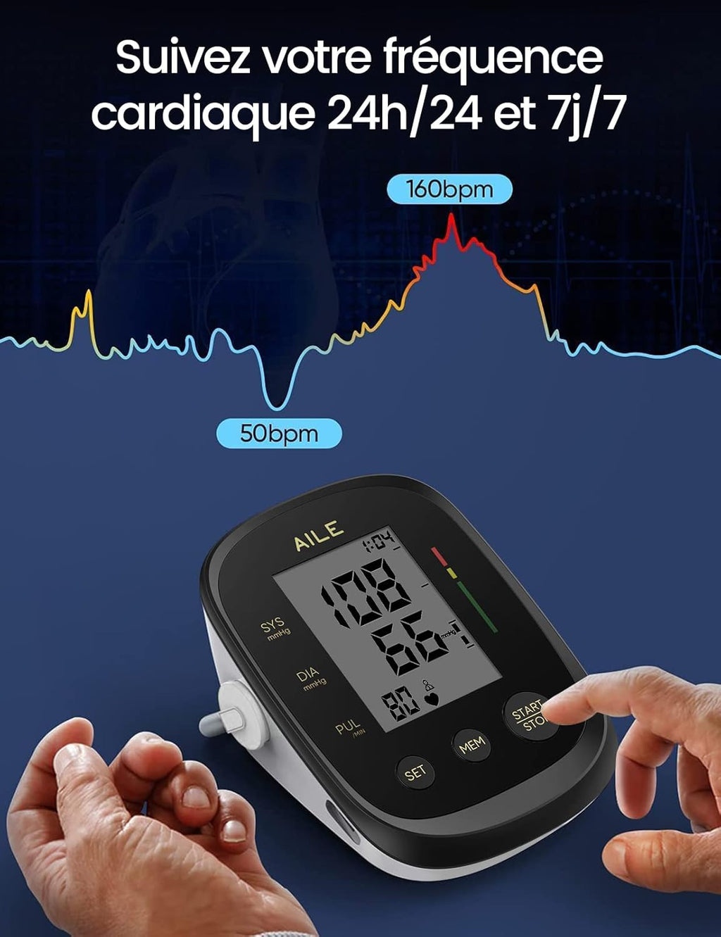 AILE Upper Arm Blood Pressure Monitor with Large Cuff, Automatic BP Machine

