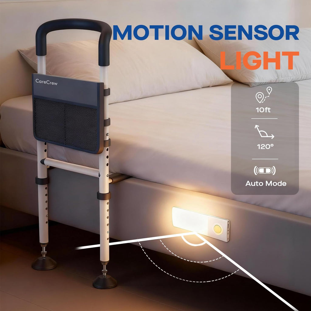 Adjustable Bed Rails for Seniors with LED Night Light and Storage Pocket, 350 lb

