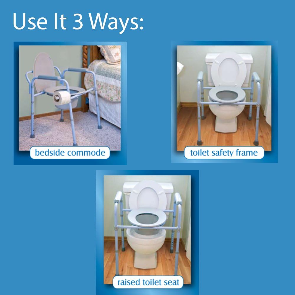 Carex 3-in-1 Folding Bedside Toilet Chair and Raised Toilet Seat, Portable Potty

