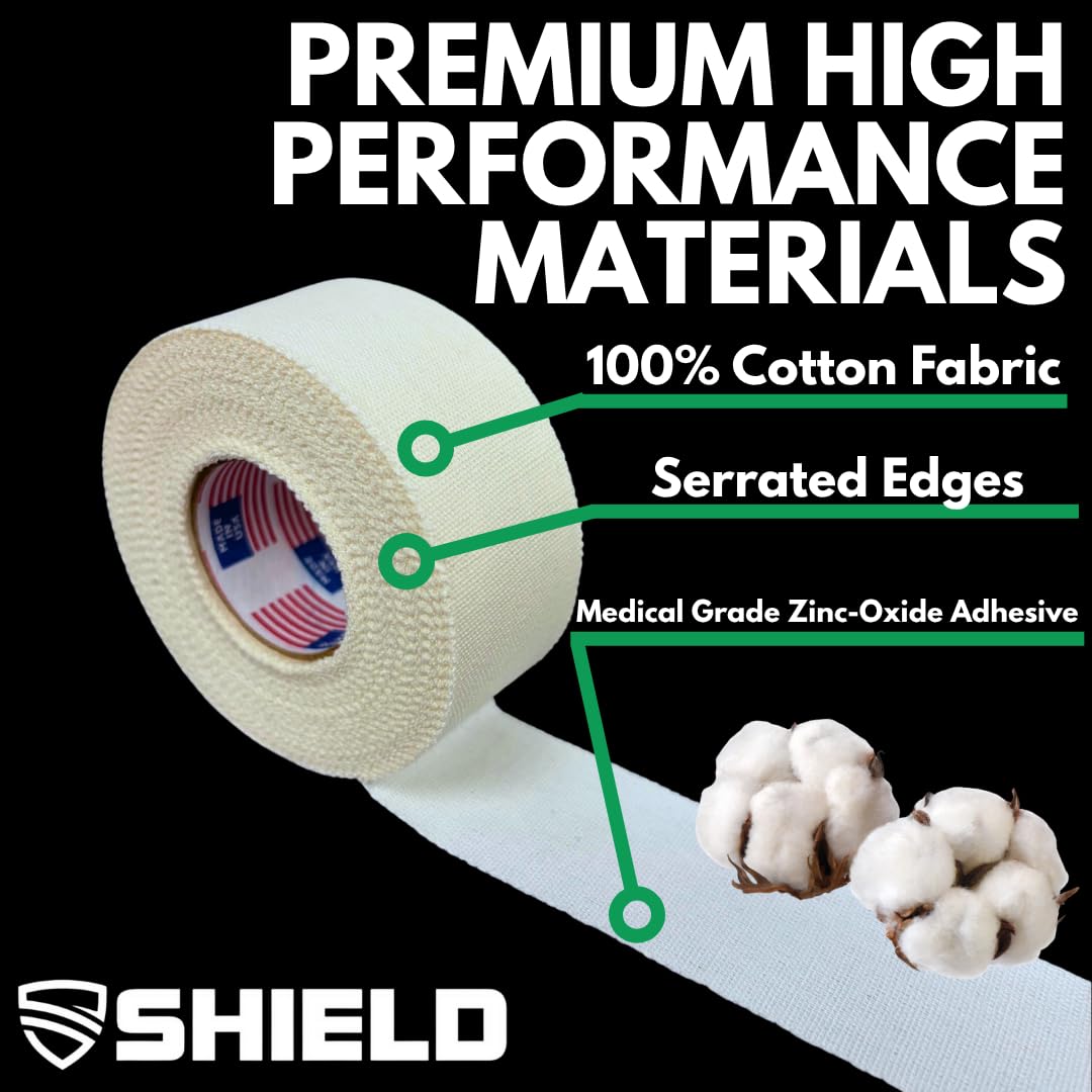 SHIELD Athletic Tape Precision Cotton, Strong Adhesive, No-Residue, 12 Pack

