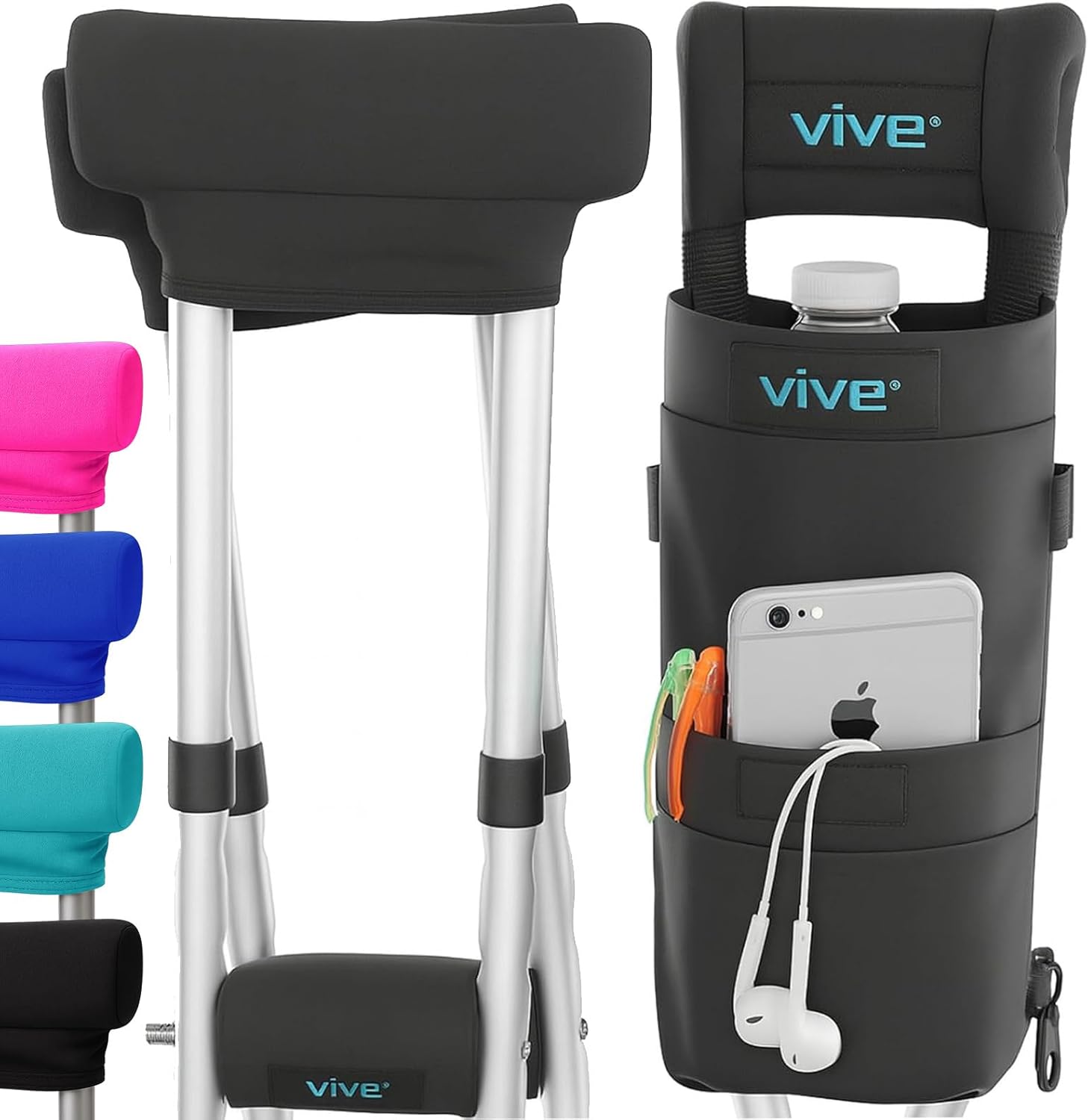 Vive Crutch Pads, Hand Grips, and Pouch Accessory Kit for Adults

