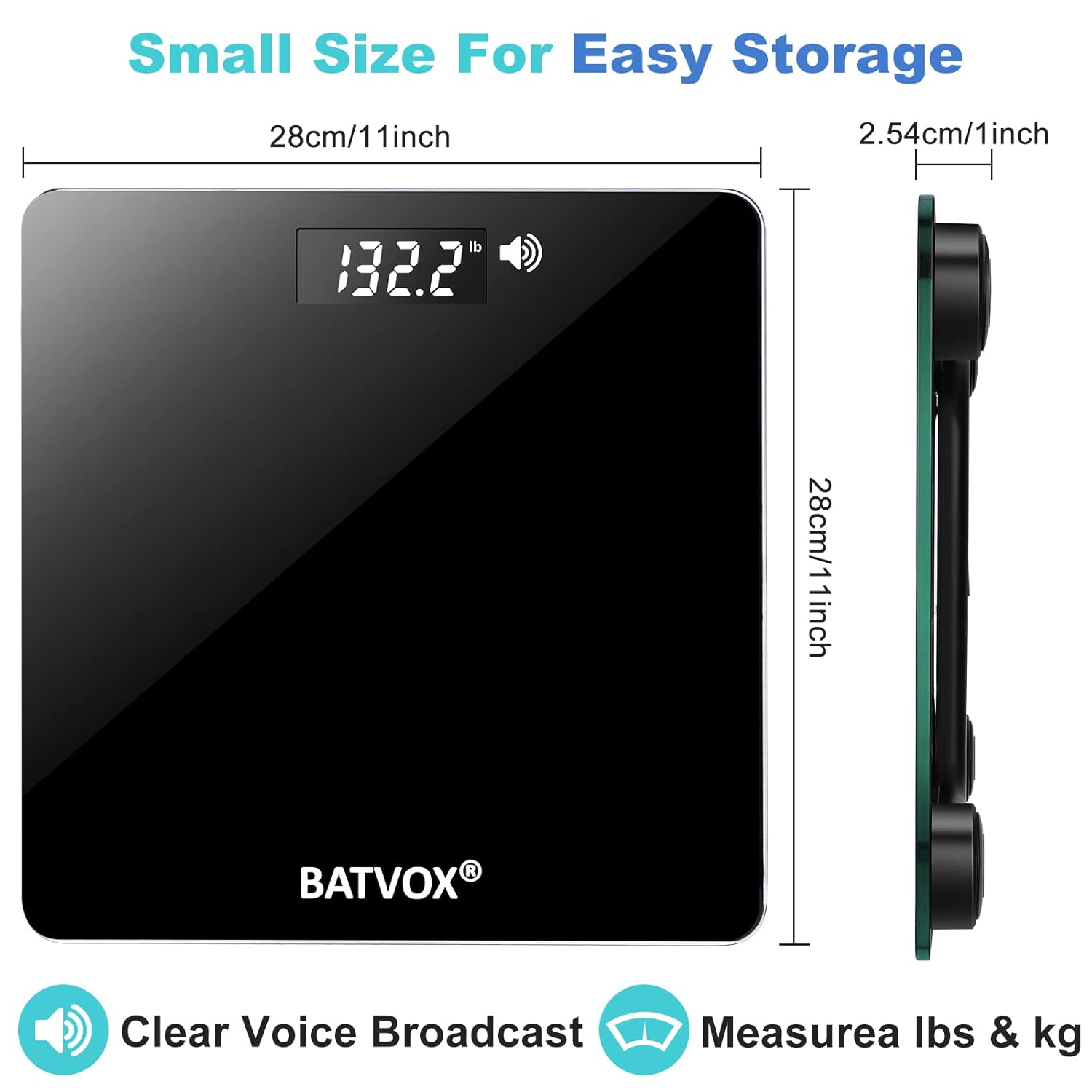 BATVOX Talking Bathroom Scale with Voice, Tempered Glass, Auto On/Off, 400 lb

