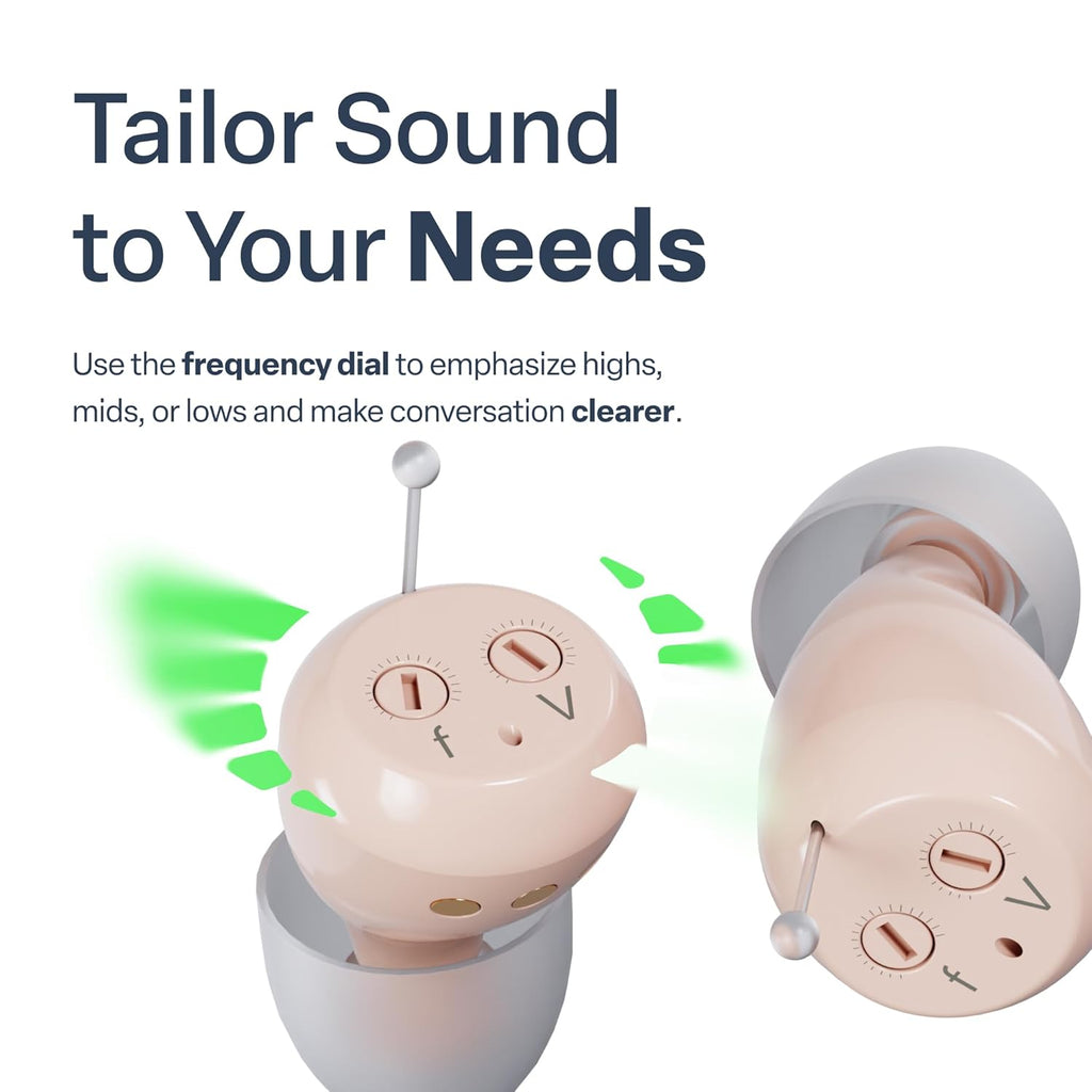 Audien Atom One OTC rechargeable wireless hearing aids with charging dock

