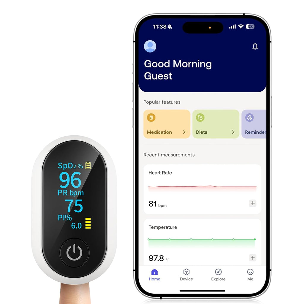 FondCircle Bluetooth Fingertip Pulse Oximeter with Full OLED, SpO2, Heart Rate & PI

