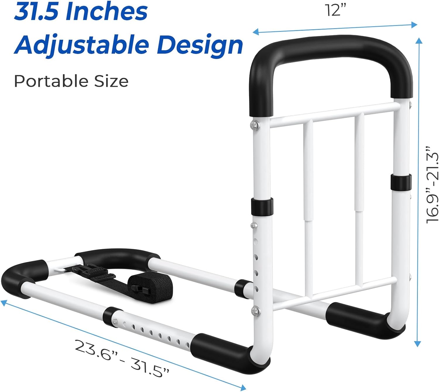 BigDolphin Adjustable Bed Rail for Seniors, Non-Slip Handle, Storage Pocket

