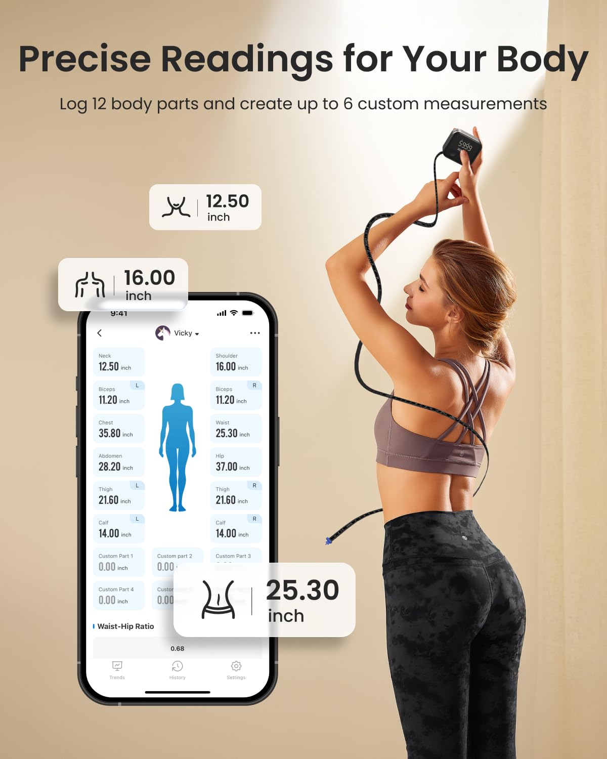 RENPHO Smart Retractable Body Measuring Tape with LED Display and USB-C Recharge

