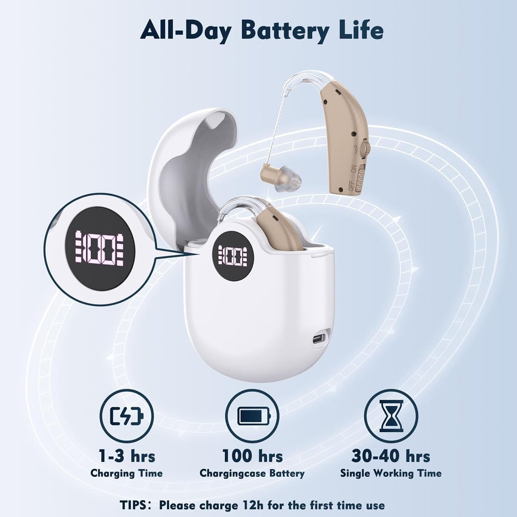 Rechargeable Hearing Aids for Seniors with Noise Reduction and Volume Control

