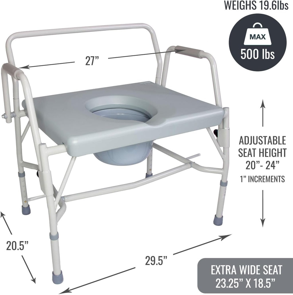 DMI Drop Arm Over-Toilet Toilet Chair with Extra-Wide Seat, 500 lb Capacity

