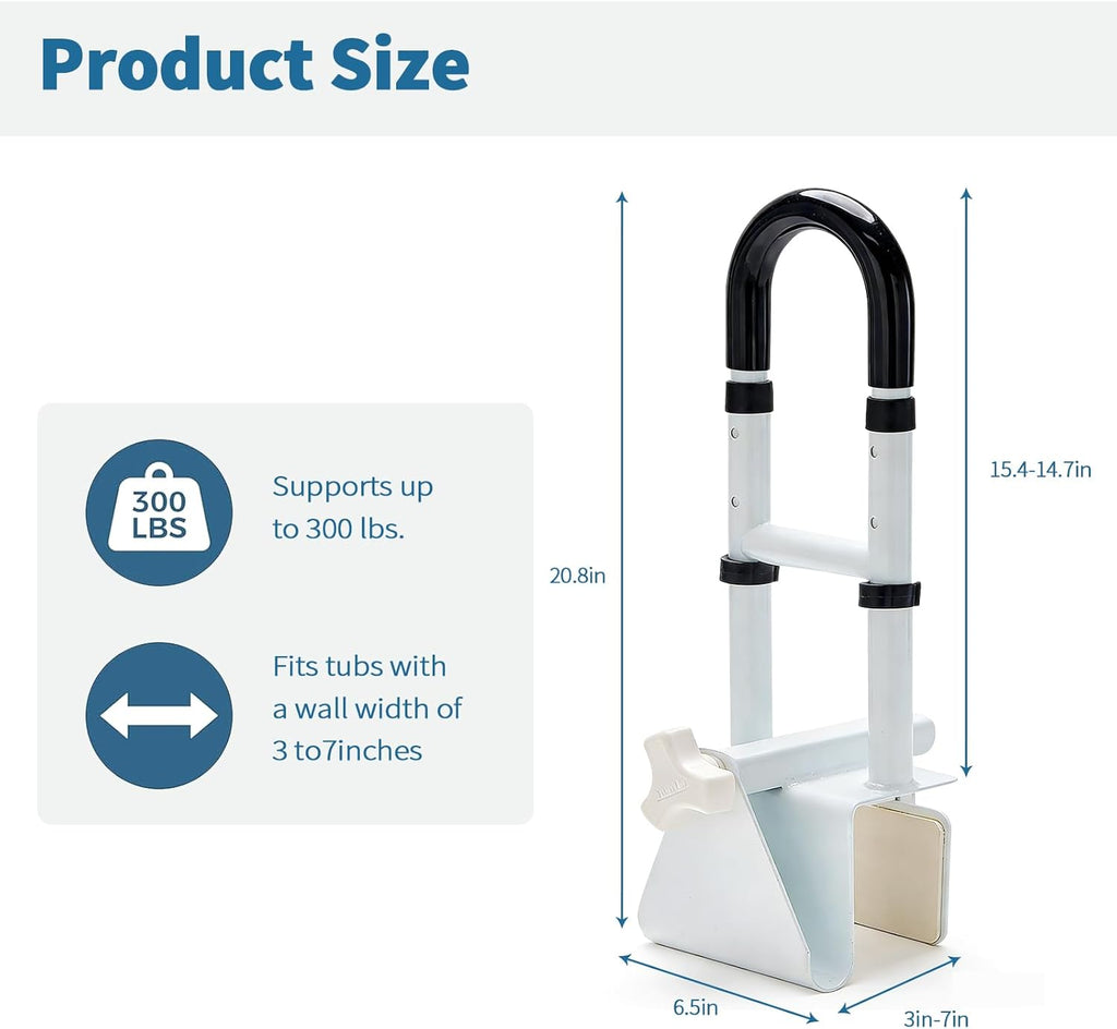 Bathtub Safety Rail Grab Bar with Non-Slip Grip, Clamp-On Handle for Seniors

