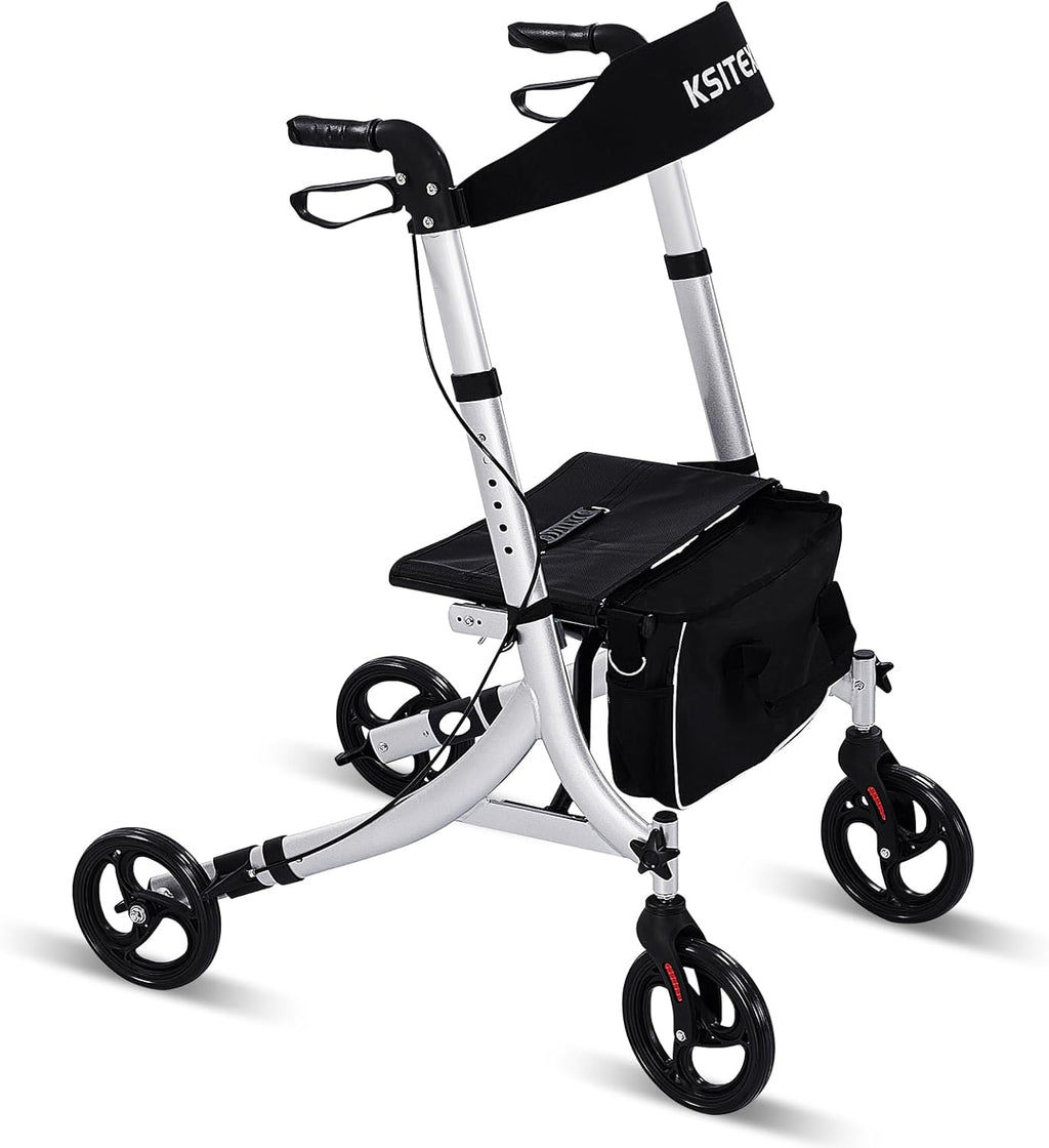 Rollator Walker for Seniors with Seat Backrest, Folding Aluminum, Brakes, 8" Wheels

