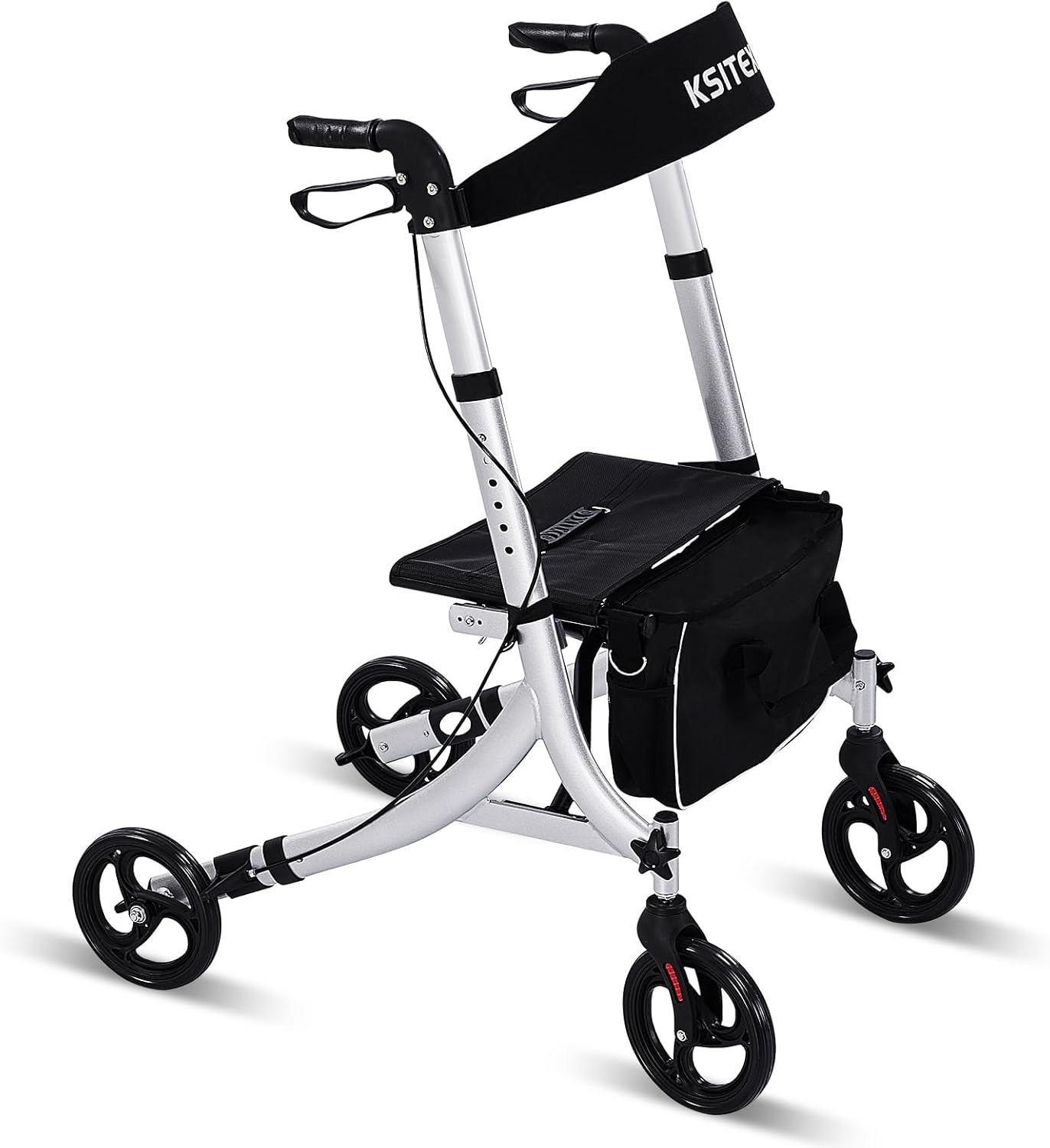 Rollator Walker for Seniors with Seat Backrest, Folding Aluminum, Brakes, 8" Wheels


