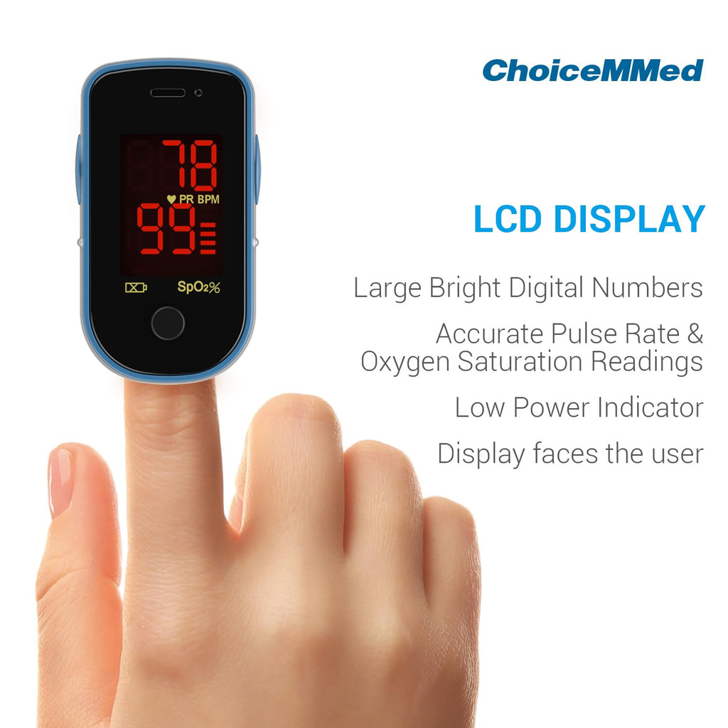 ChoiceMMed Finger Pulse Oximeter Oxygen Monitor with LED Display and Carry Pouch

