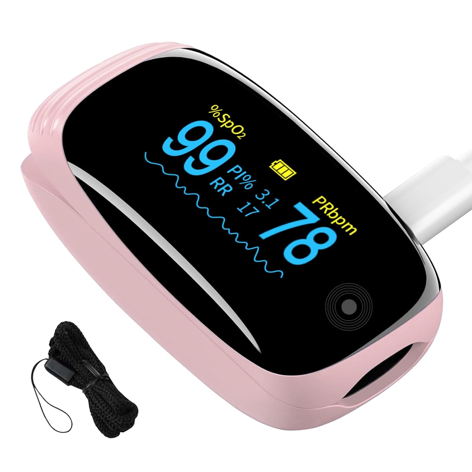 Fingertip Pulse Oximeter with SpO2, Pulse, PI & Respiration Rate, Rechargeable OLED

