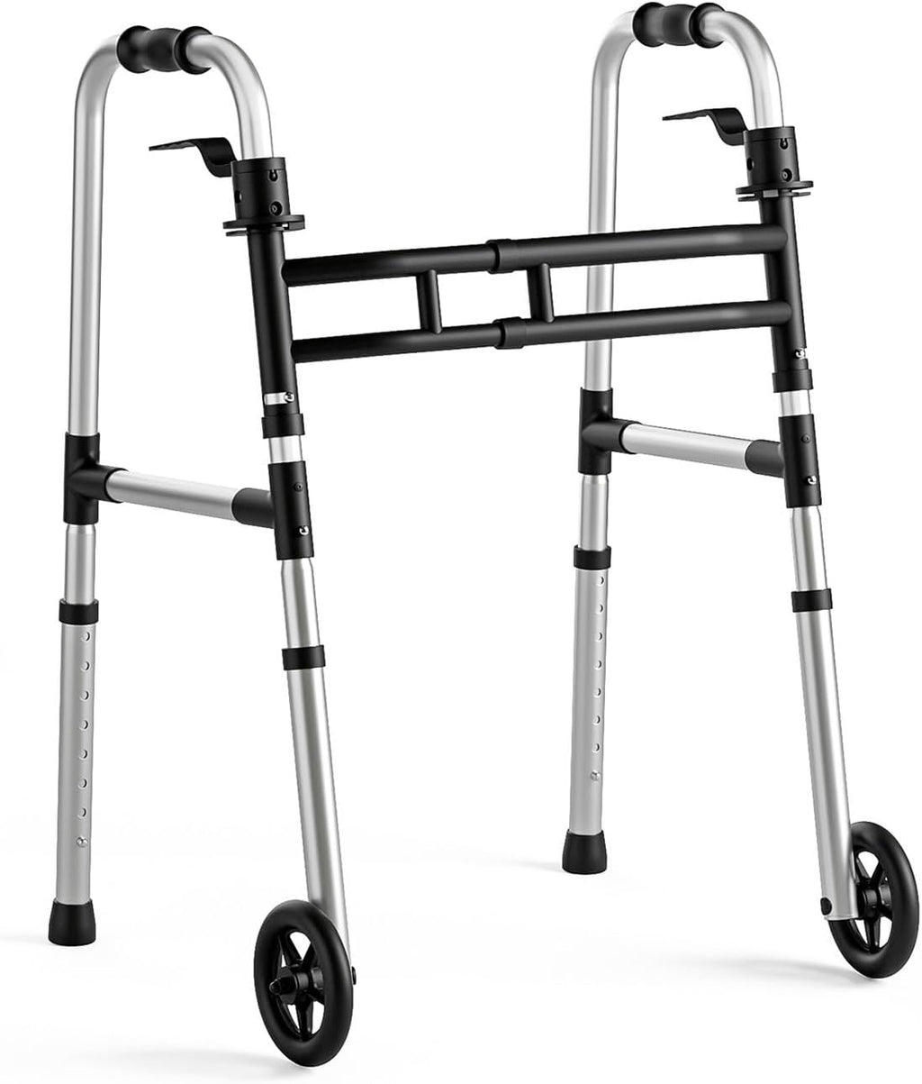 Loyoda Foldable Aluminum Rollator Walker for Seniors with Wheels, Adjustable Height

