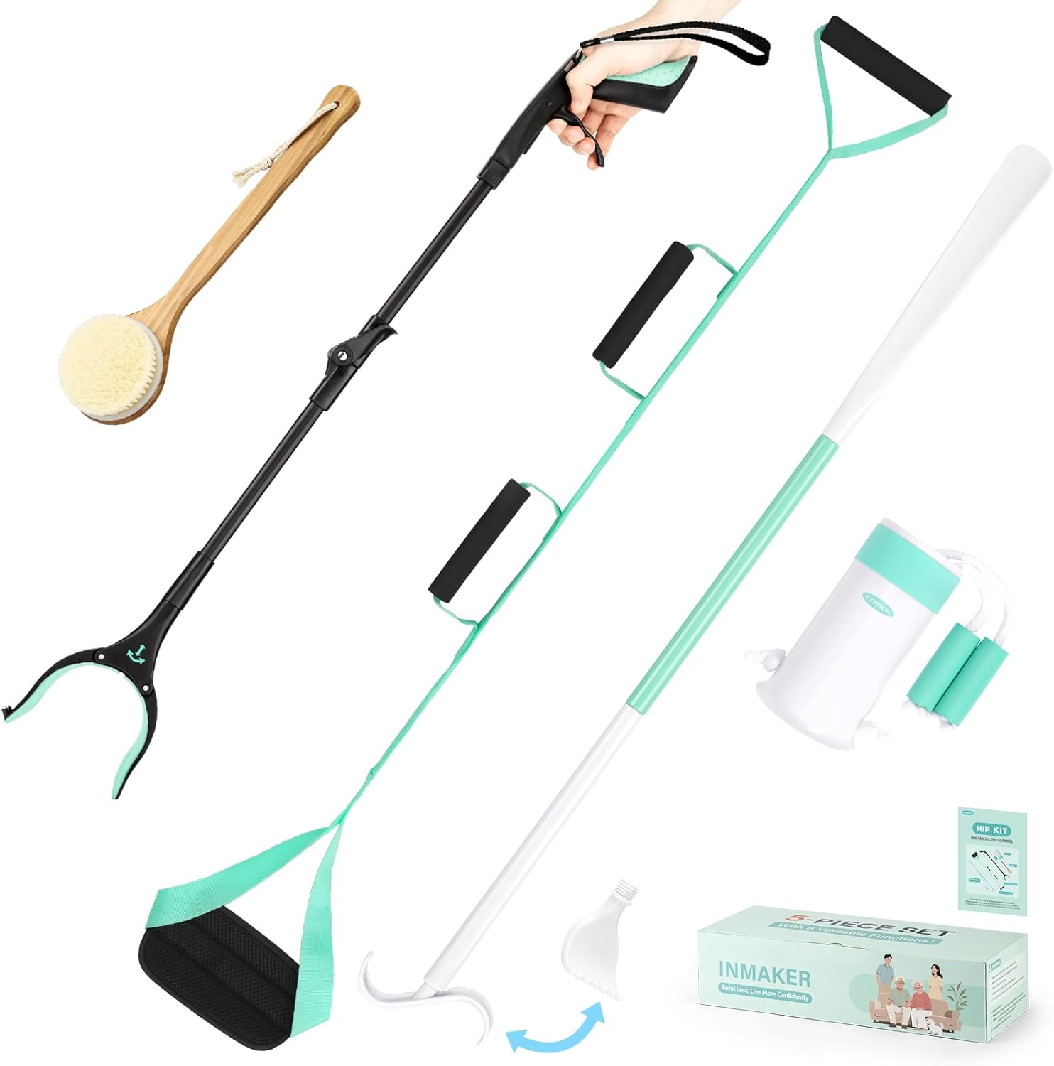 INMAKER Hip Replacement Recovery Assist Kit with Reacher, Shoe Horn, Sock Aid

