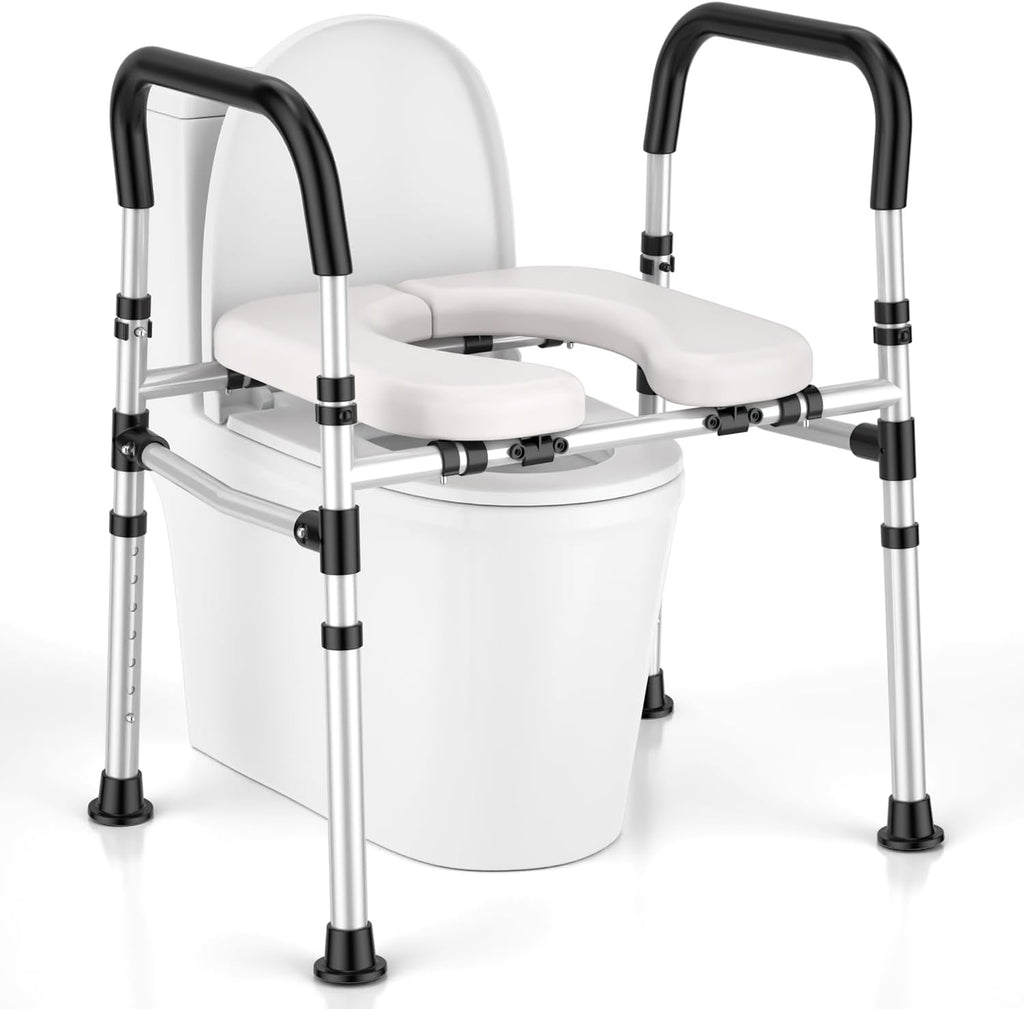Raised Toilet Seat with Handles, Adjustable Height & Width, 400 lb Capacity

