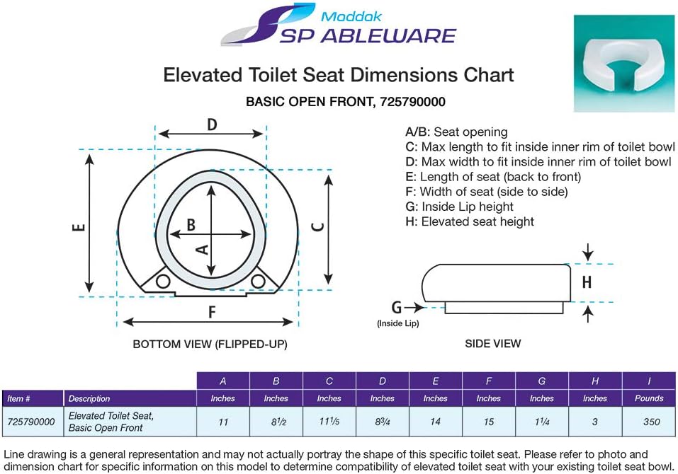 Ableware 3 Inch Raised Toilet Seat Riser, Open-Front Elevated Seat for Seniors

