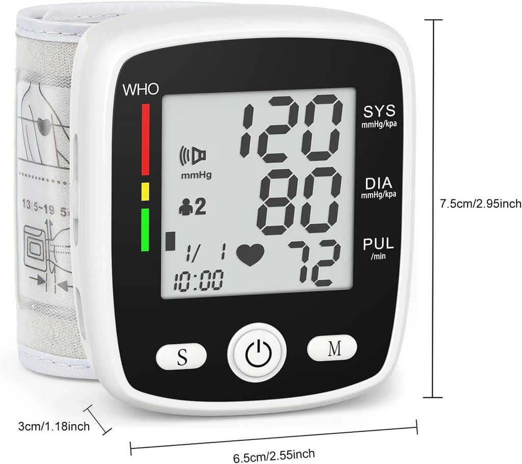 Digital Wrist Blood Pressure Monitor, Automatic BP Cuff, USB Rechargeable, 180 Memory

