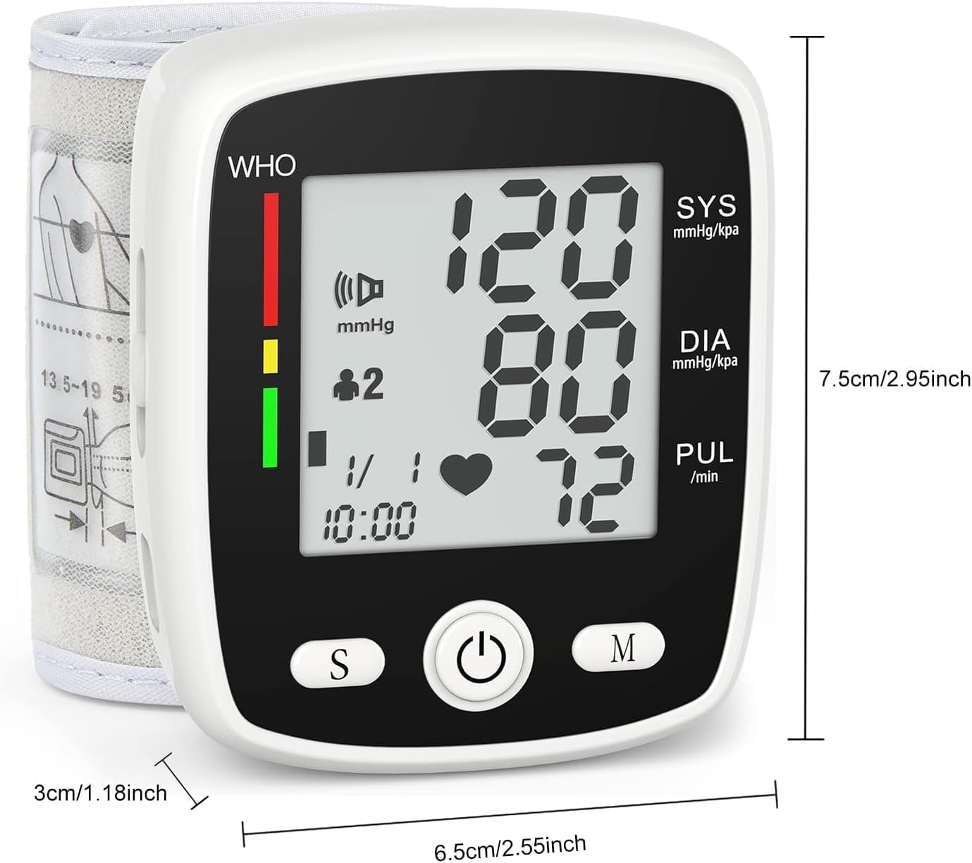 Digital Wrist Blood Pressure Monitor, Automatic BP Cuff, USB Rechargeable, 180 Memory

