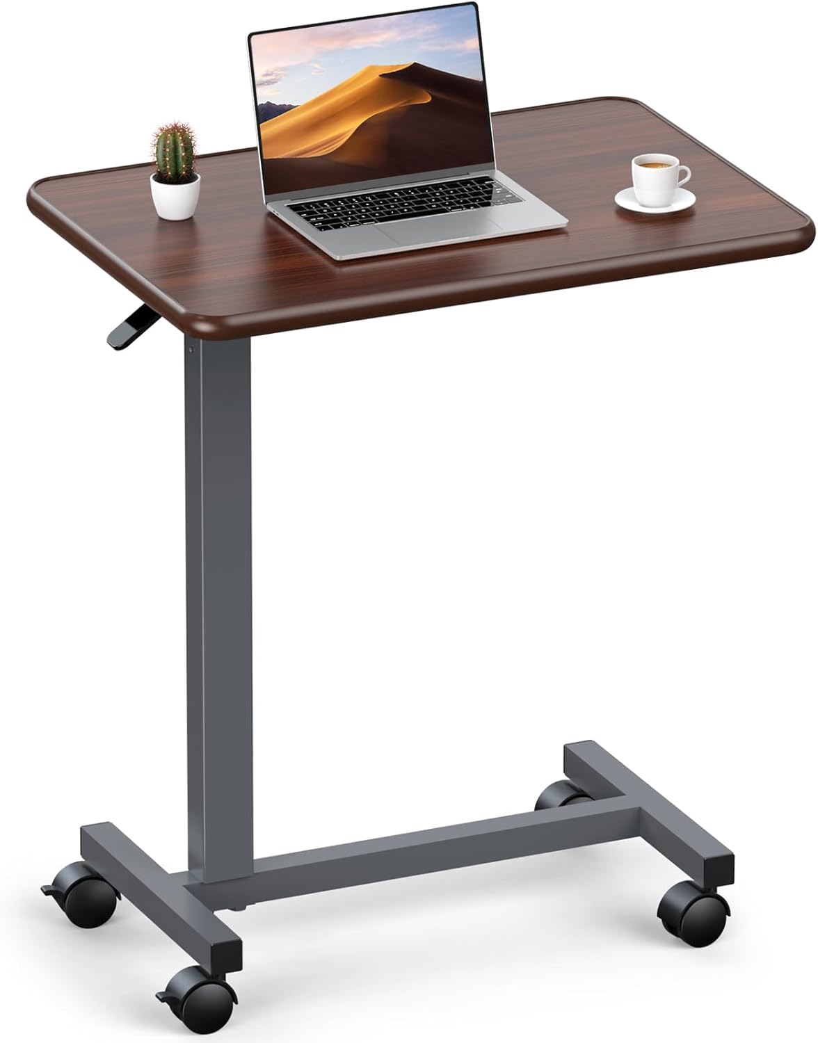 WOTURE Adjustable Overbed Table with Wheels, Pneumatic Height, Bed Tray


