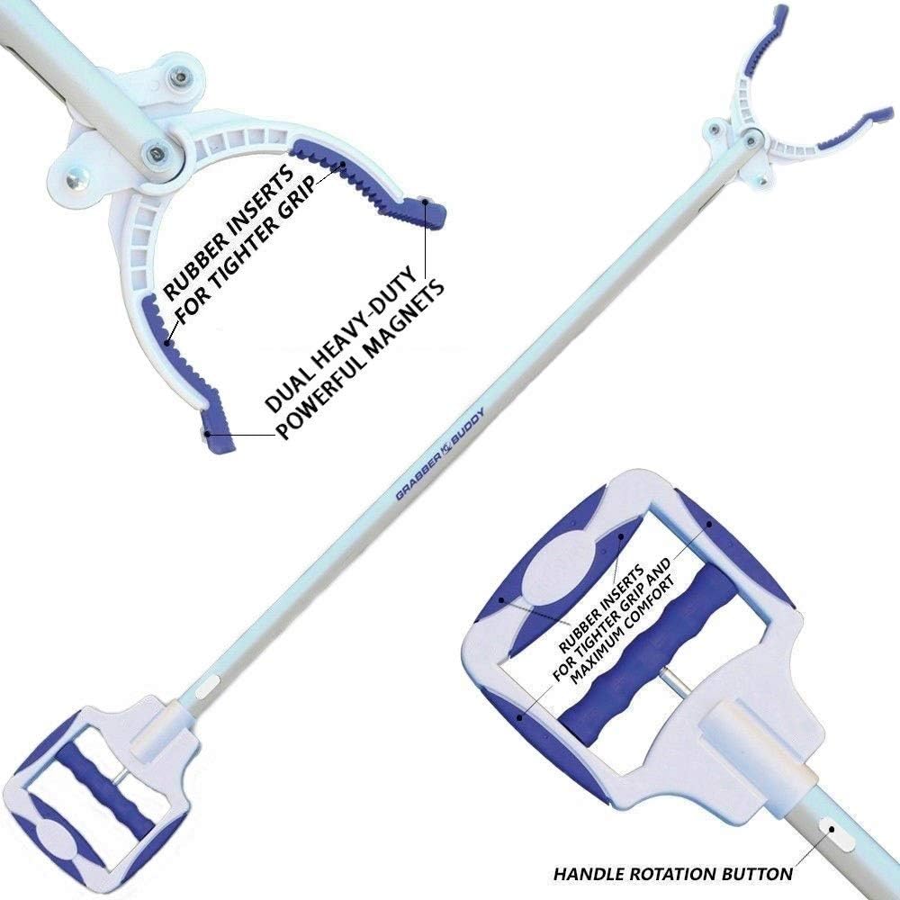 Grabber Buddy Reacher Tool with Adjustable Handle and Magnetic Pickup Tool

