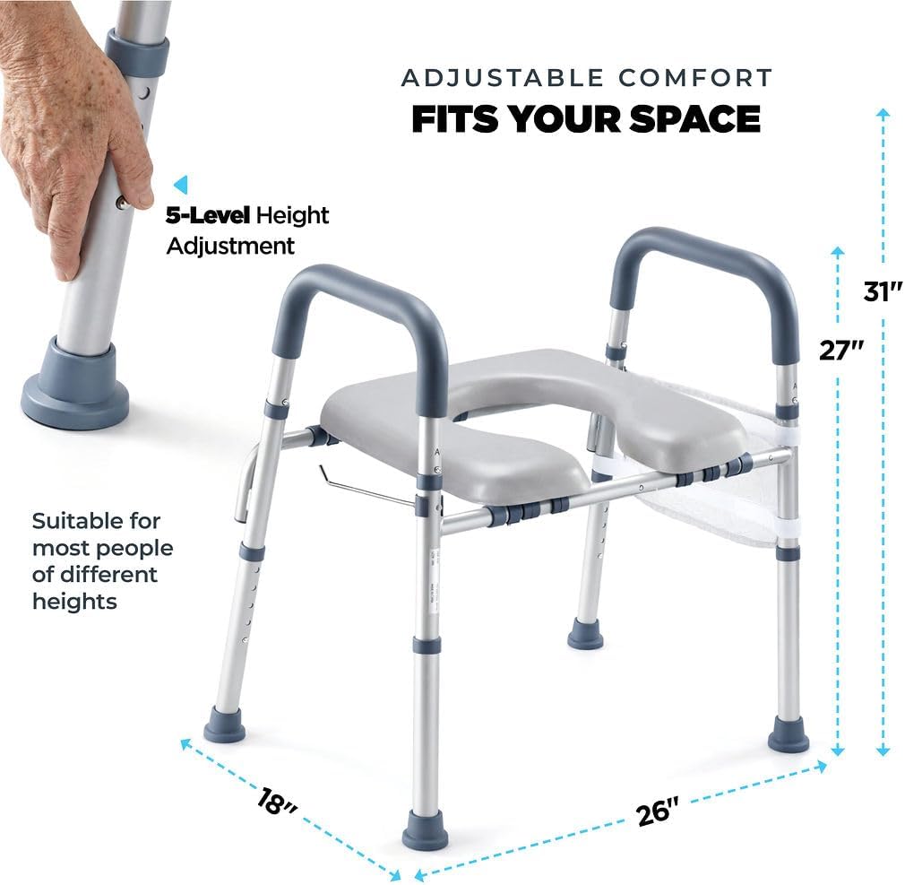 Raised Toilet Seat with Handles, Adjustable Commode Risers for Seniors, Heavy Duty

