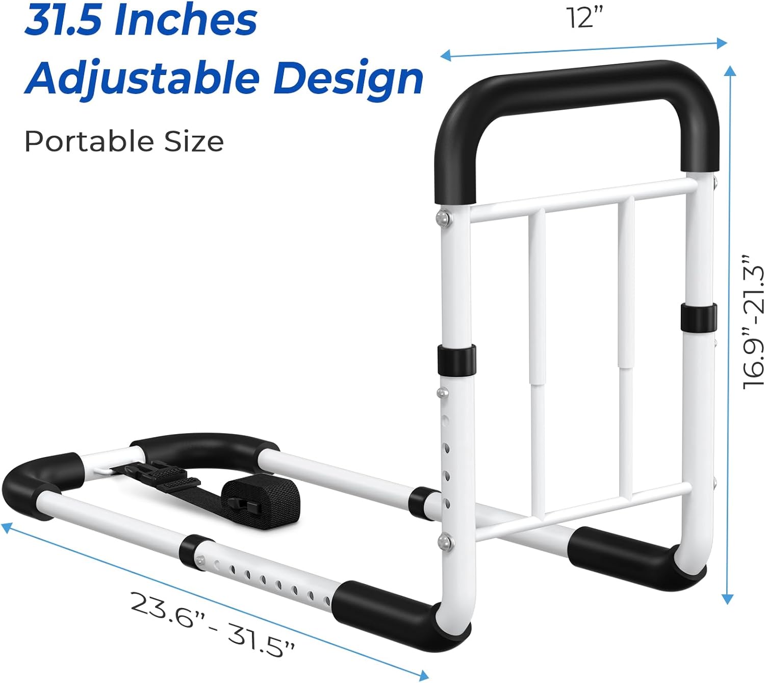BigDolphin Adjustable Bed Rail for Seniors Safety, Non-Slip Handle, Storage Pocket

