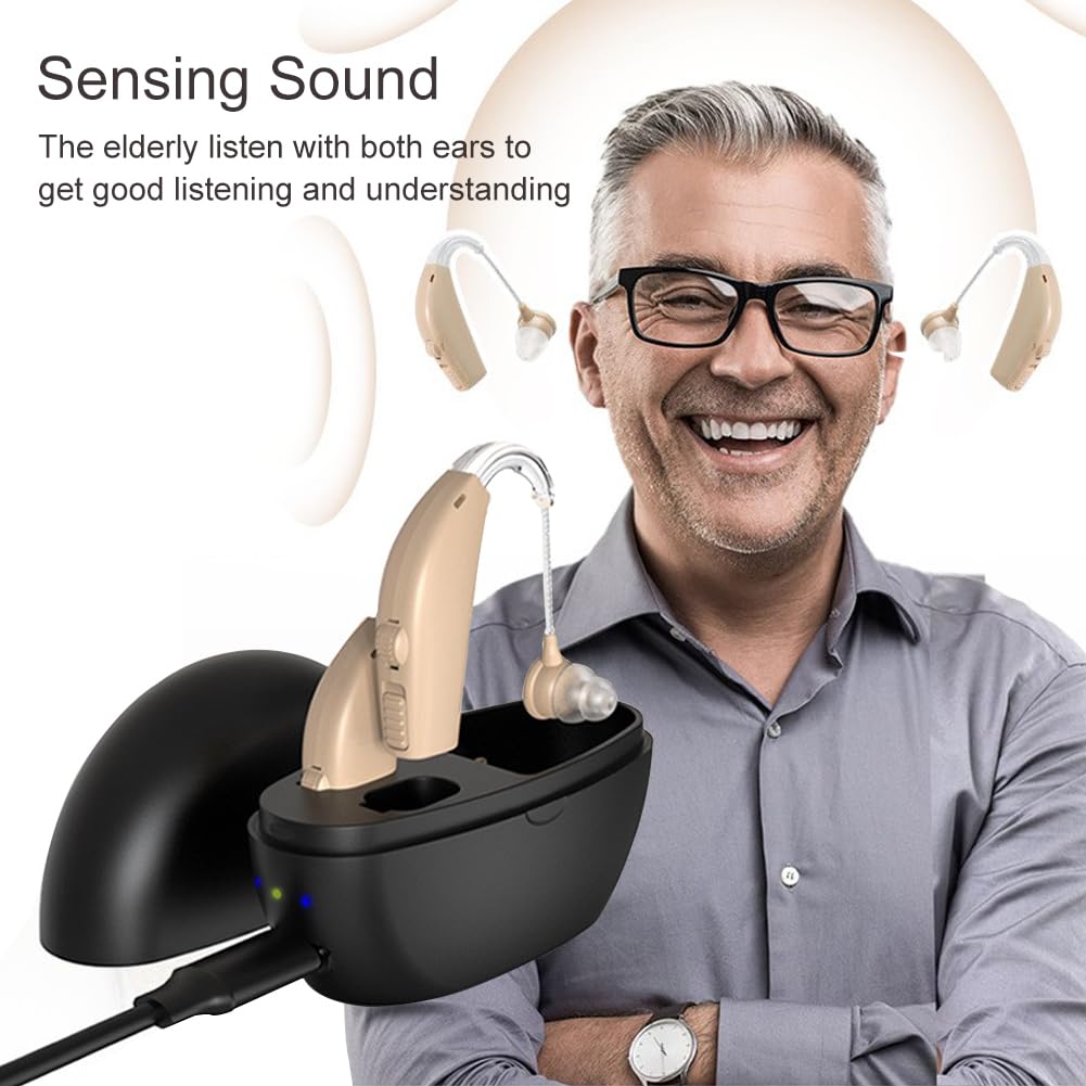 Rechargeable Behind-the-Ear Hearing Aids for Seniors with Noise Cancelling, Up to 25 Hours

