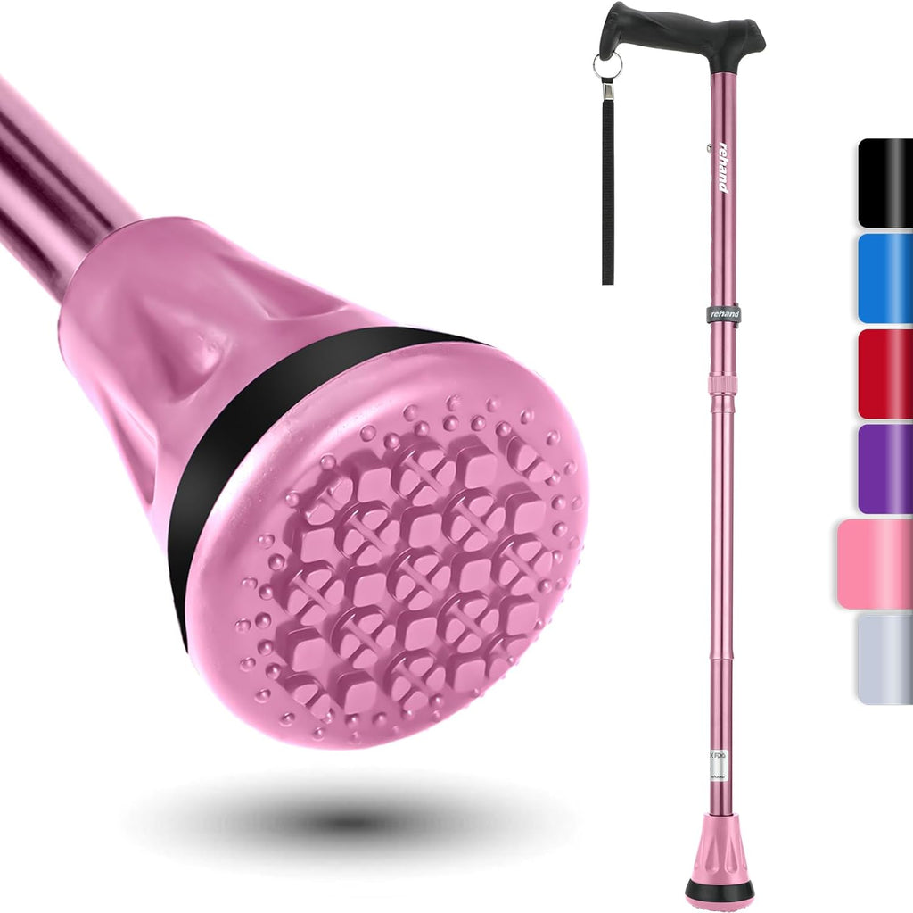 REHAND Foldable Adjustable Walking Cane with Shock-Absorbing All-Terrain Base

