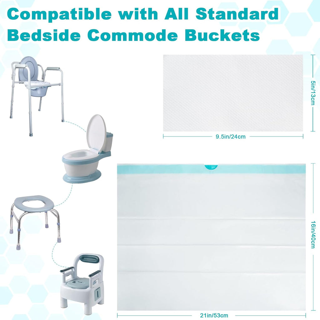 Disposable Commode Liners with Absorbent Pads, Leak-Proof Portable Potty Liner

