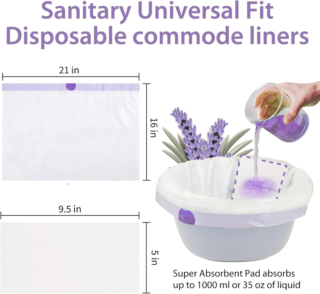 Commode Liners with Absorbent Pads for Bedside Commode, Potty Bags

