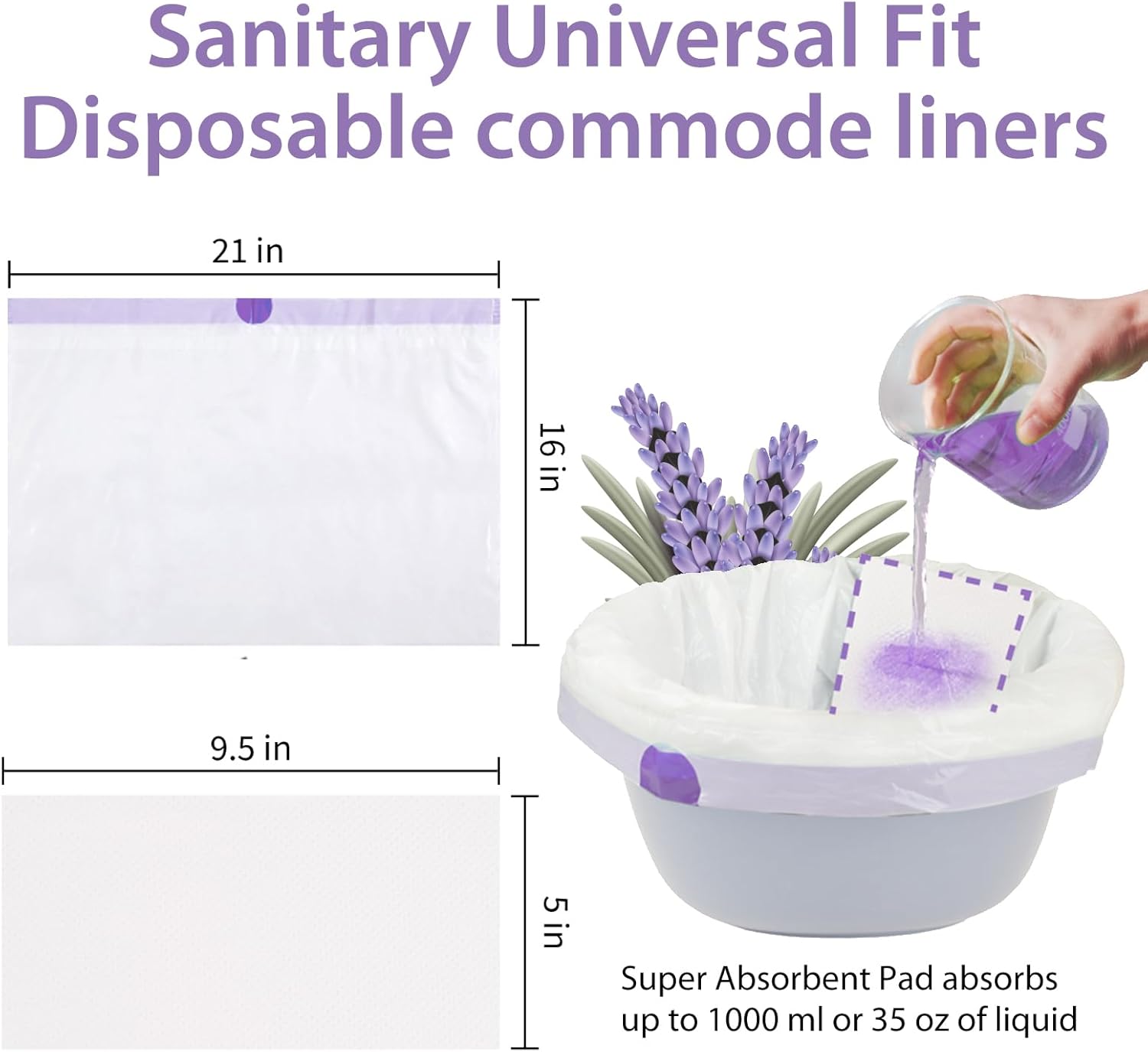 Commode Liners with Absorbent Pads for Bedside Commode, Potty Bags

