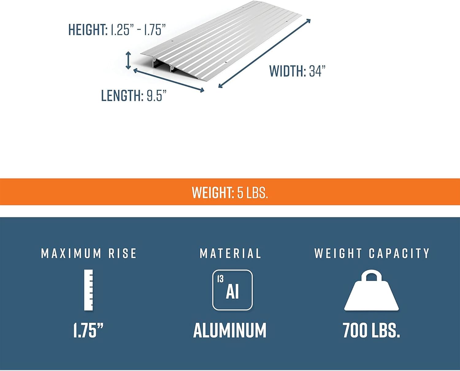 EZ-Access Threshold Ramp for Doorways, Portable Wheelchair Access Aluminum Transition

