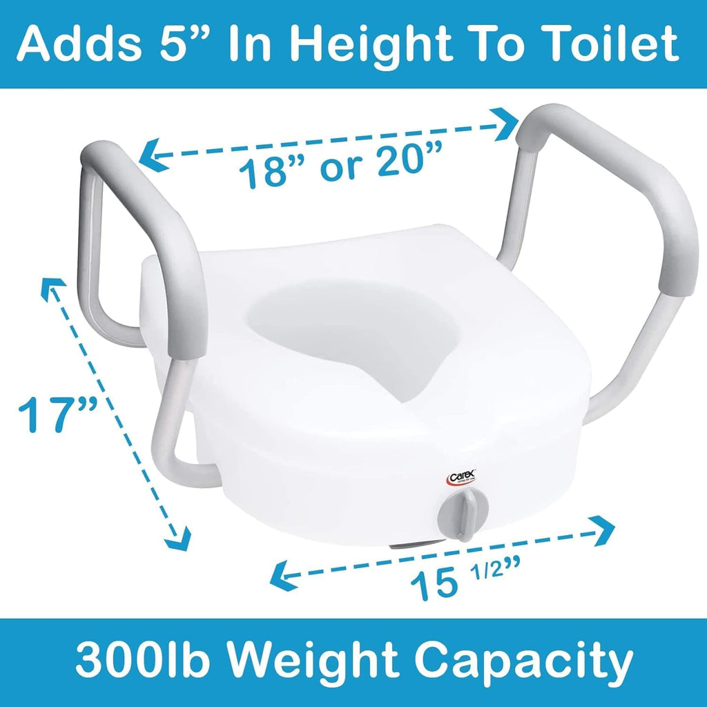 Carex E-Z Lock Raised Toilet Seat with Armrests, Comfort, 300 lb Capacity

