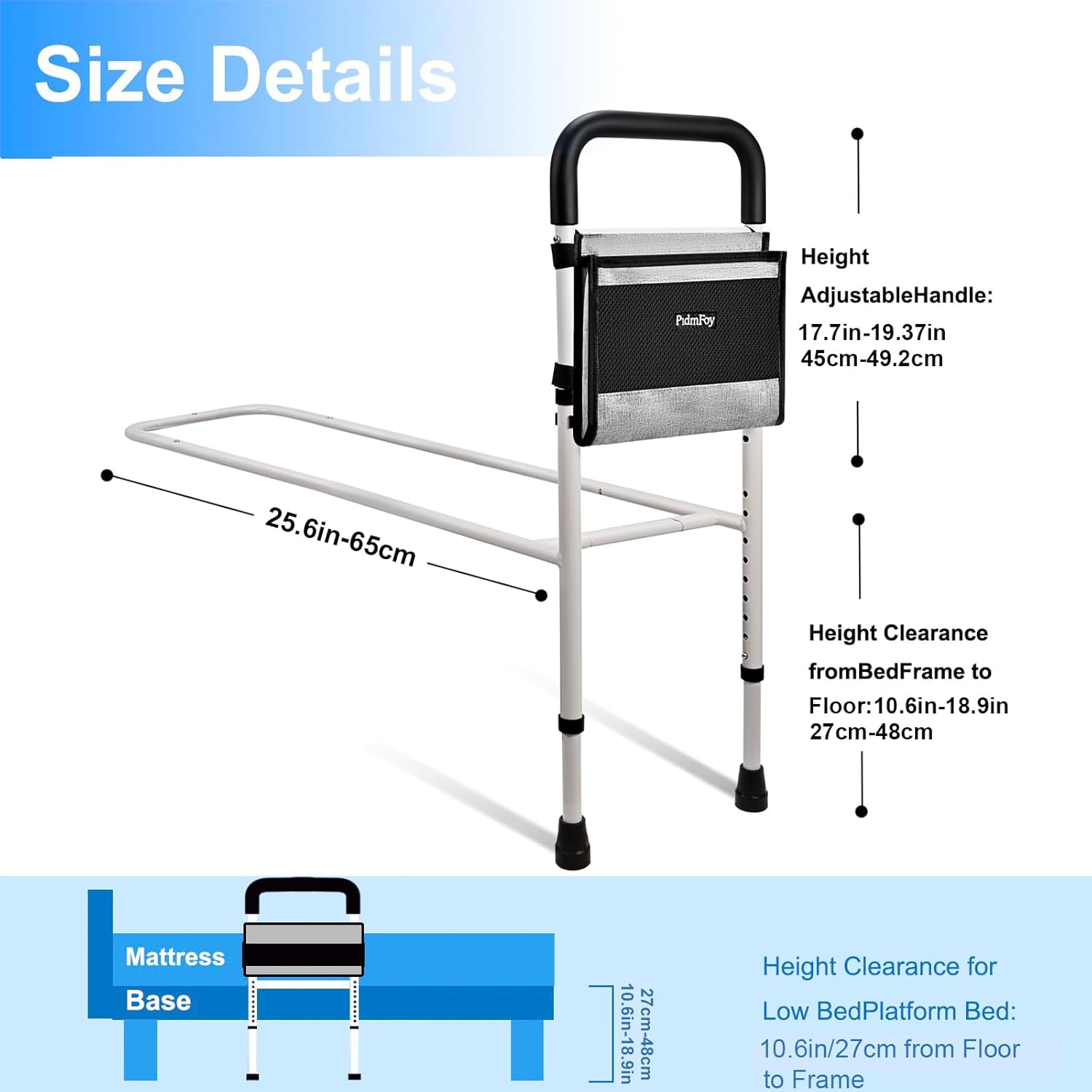 Height-Adjustable Bed Rails for Seniors with Safety Grip and Support Feet

