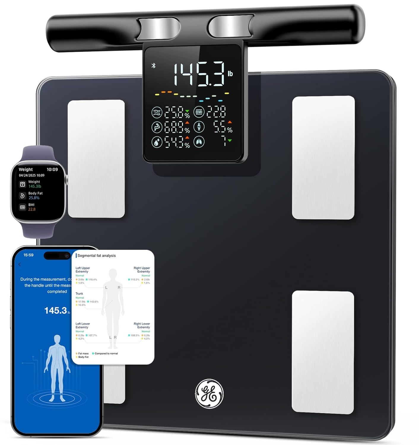 GE Smart Scale Body Composition with 8-Electrode BIA, Bluetooth, App Sync, 400 lb

