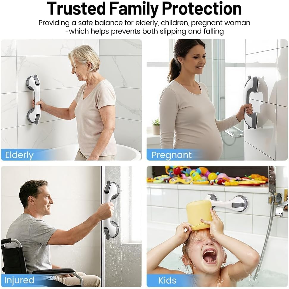 Quiheat Suction Shower Grab Bar for Bathtub, Wall Safety Handle, No Drilling

