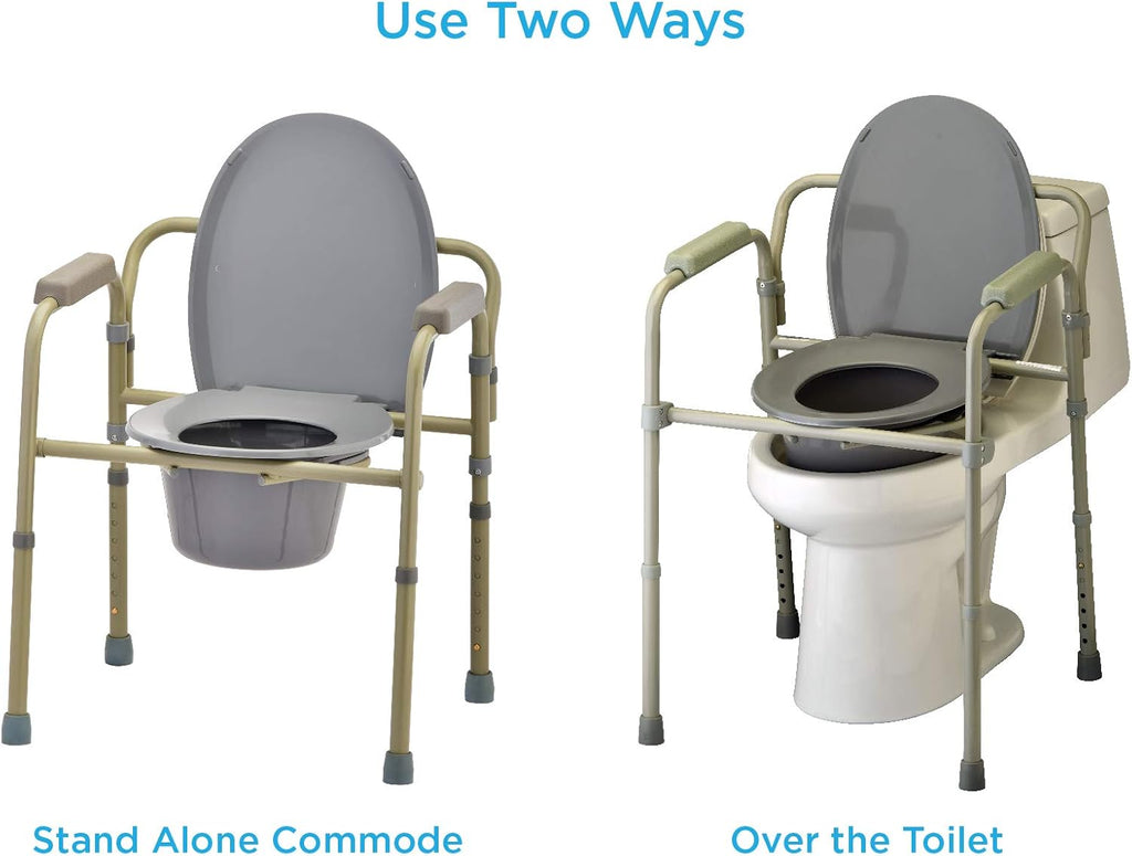 NOVA Medical Folding Commode Over Toilet and Bedside, With Splash Guard and Bucket

