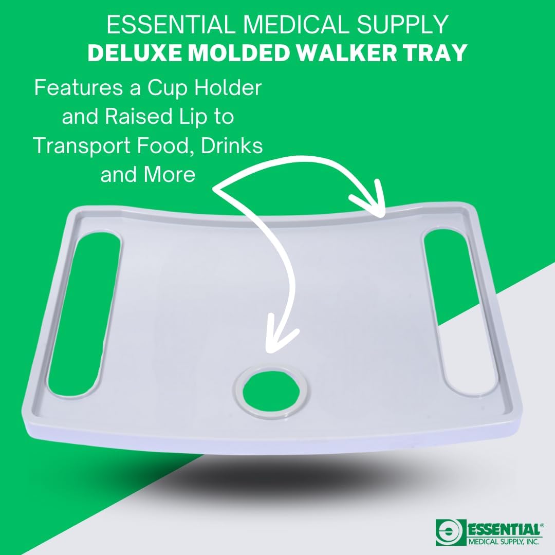 Essential Medical Supply Molded Walker Tray with Cup Holder for Folding Walkers

