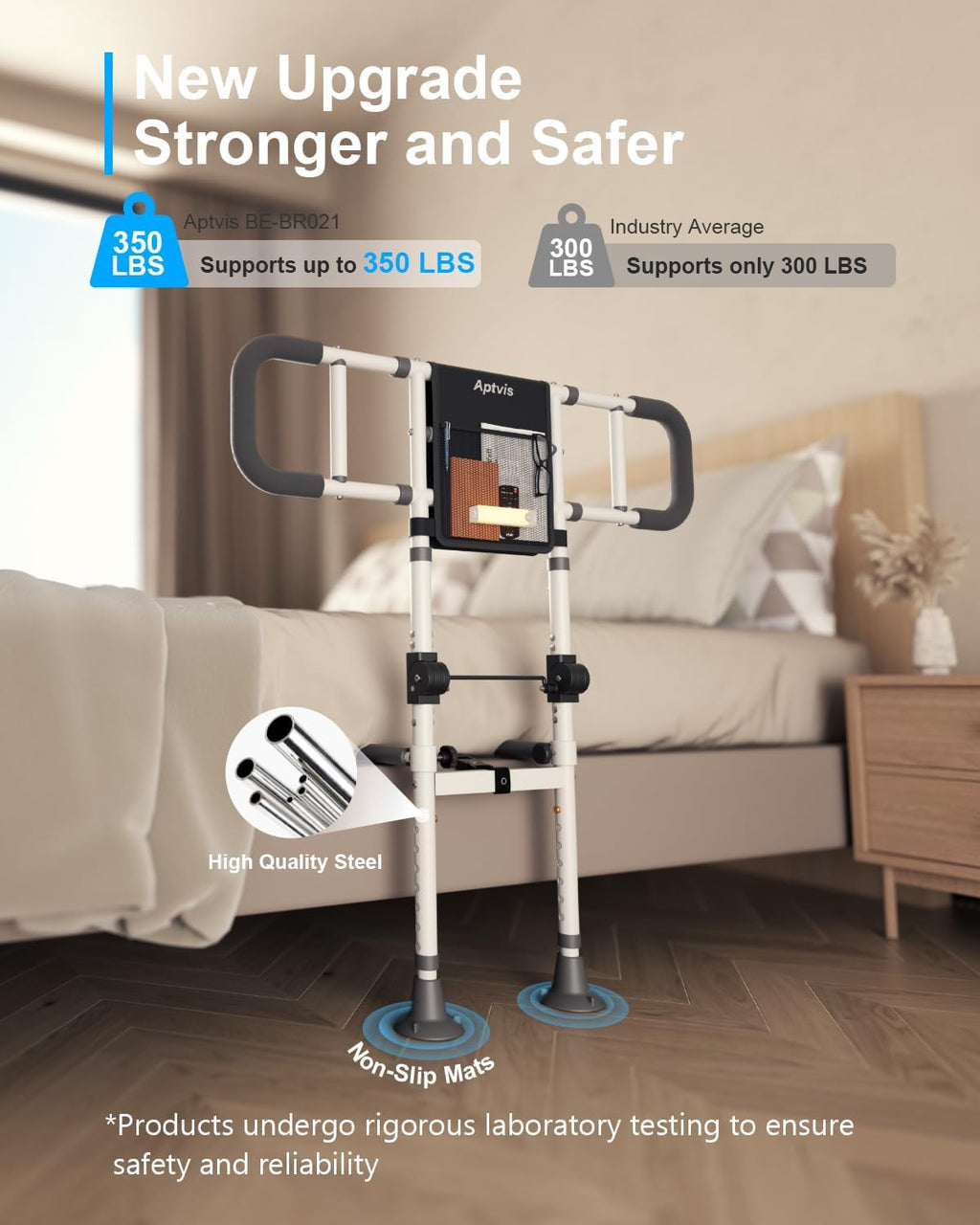 Foldable Bed Assist Rail for Seniors, ASTM Compliant Safety Support with Motion Light

