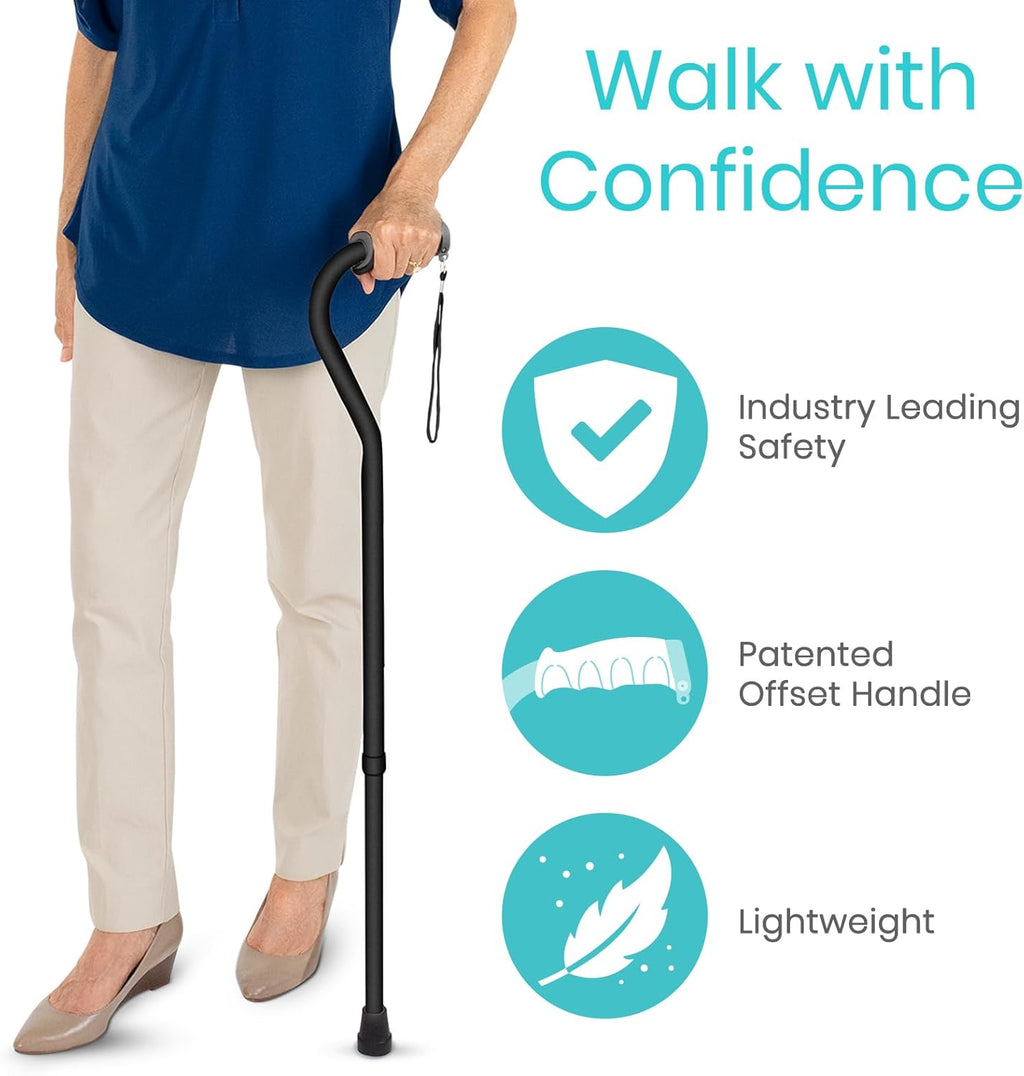 Vive Adjustable Walking Cane for Adults with Offset Grip, Lightweight Aluminum

